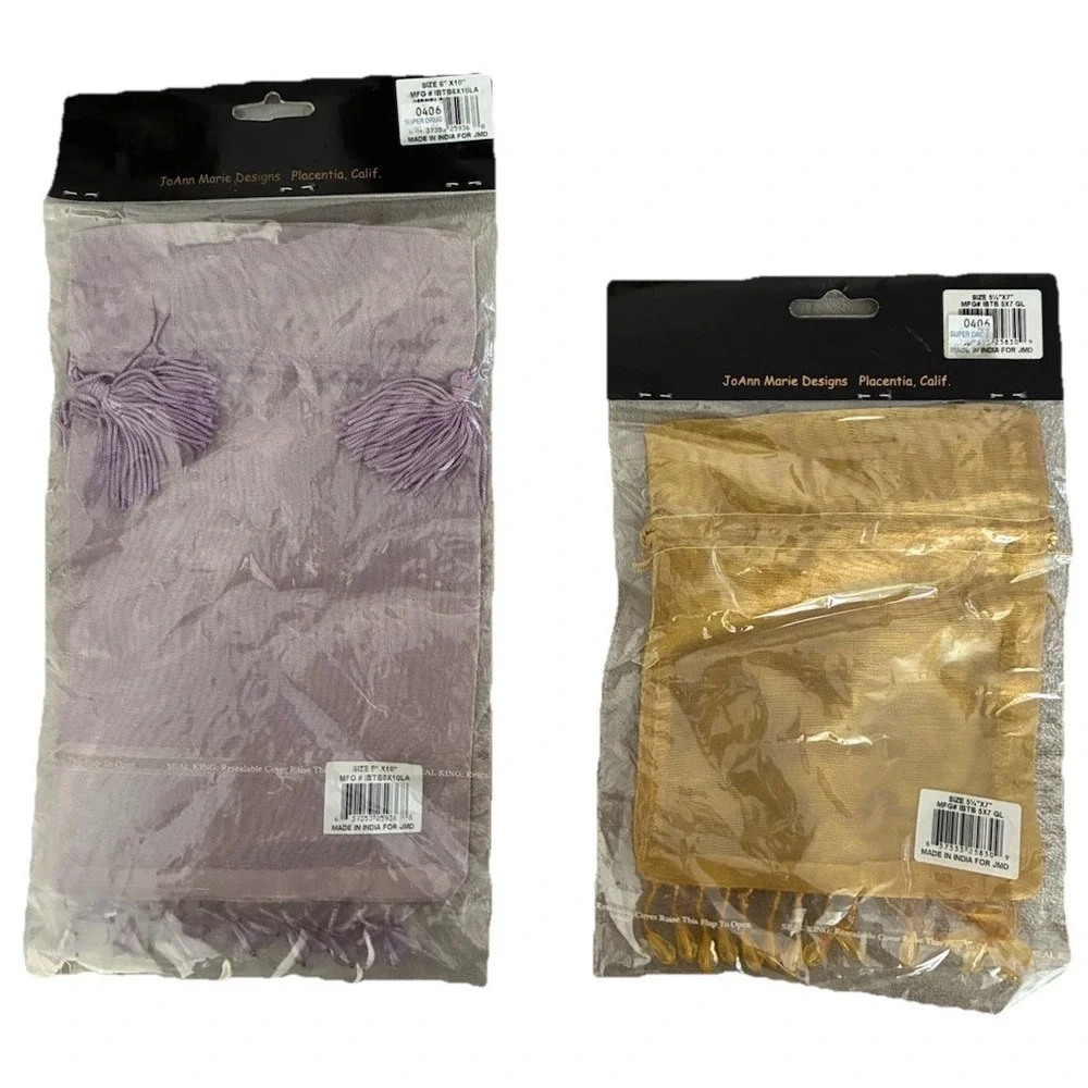 Joann Marie Designs Gift Bag Organza Tassels Beaded Sheer (2) Vintage NEW